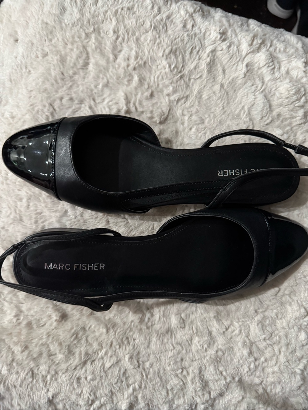 Marc Fisher Black Patent Toe Slingback Flats